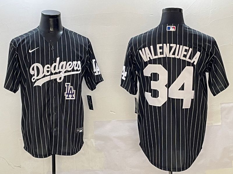 Men Los Angeles Dodgers #34 Valenzuela Black Stripe Jointly Name 2025 Nike MLB Jersey style 12->los angeles dodgers->MLB Jersey